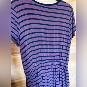 Dark blue and pink stripe drawstring T-shirt dress